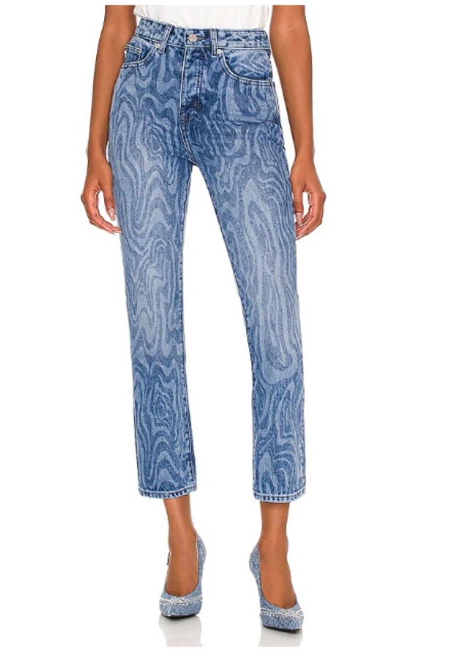 Lovers & Friends Reece High Rise Slim Straight Jeans Blue Canyon Wave Design 25
